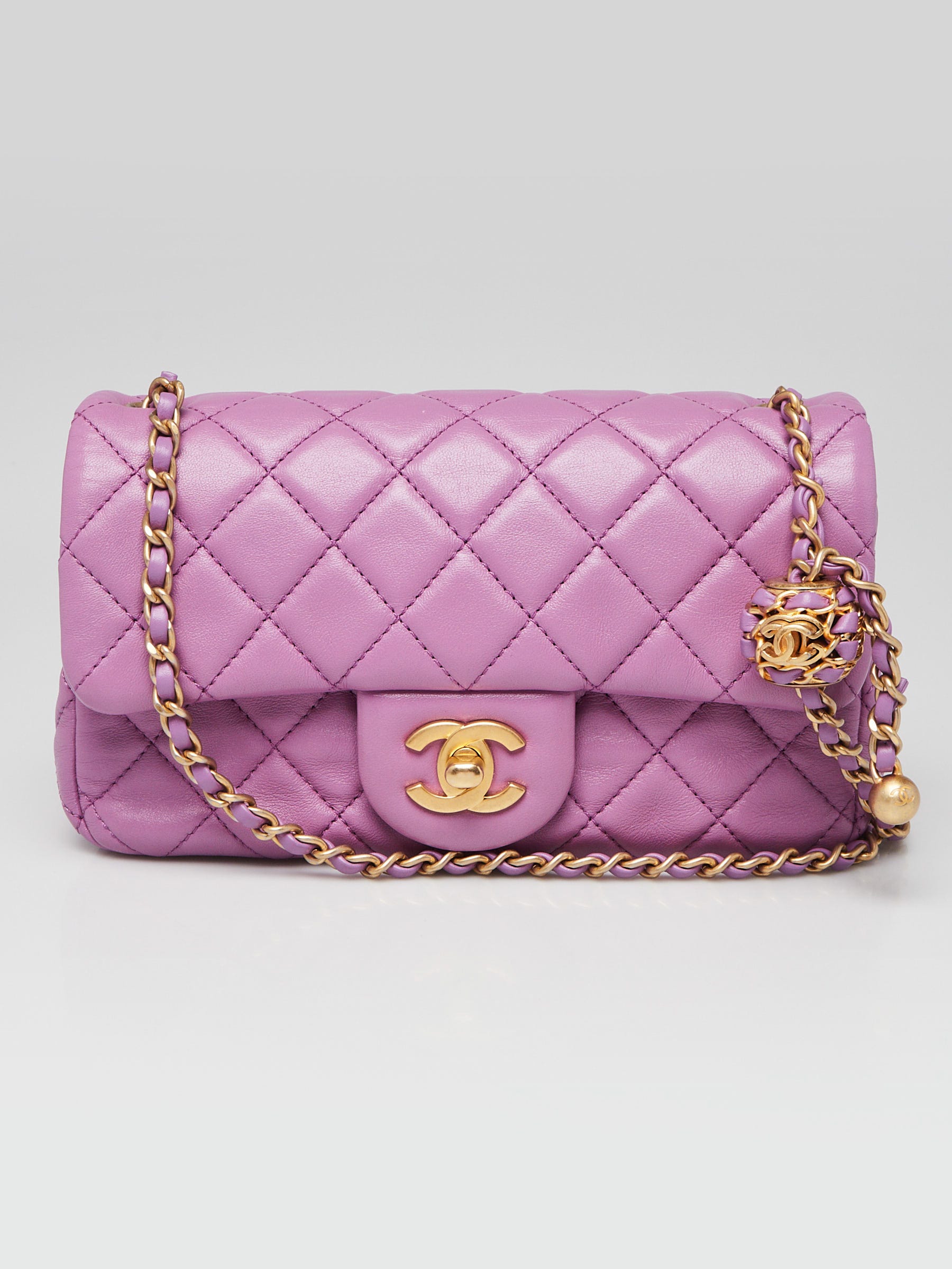 Chanel Purple Quilted Lambskin Leather Pearl Crush Rectangular Mini Flap Bag