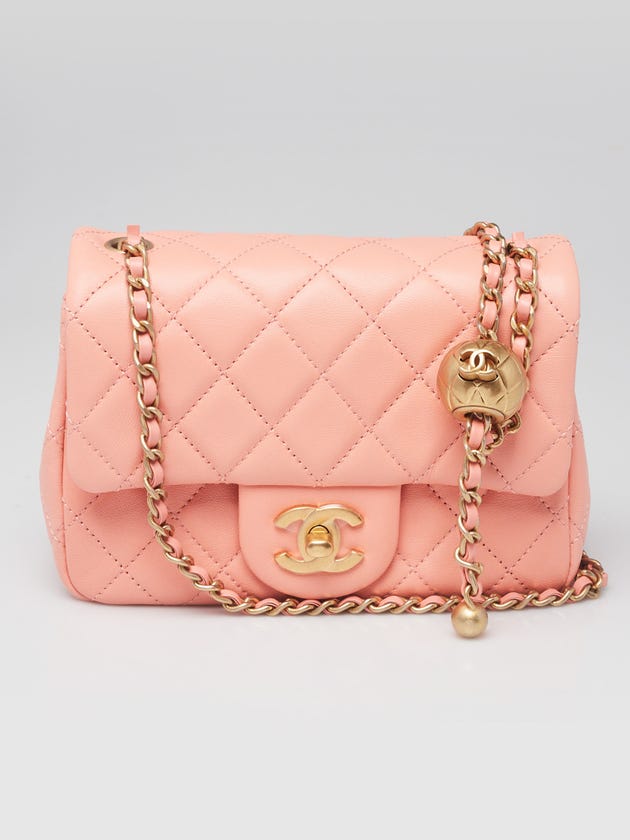 Chanel Pink Quilted Lambskin Leather Pearl Crush Square Mini Flap Bag