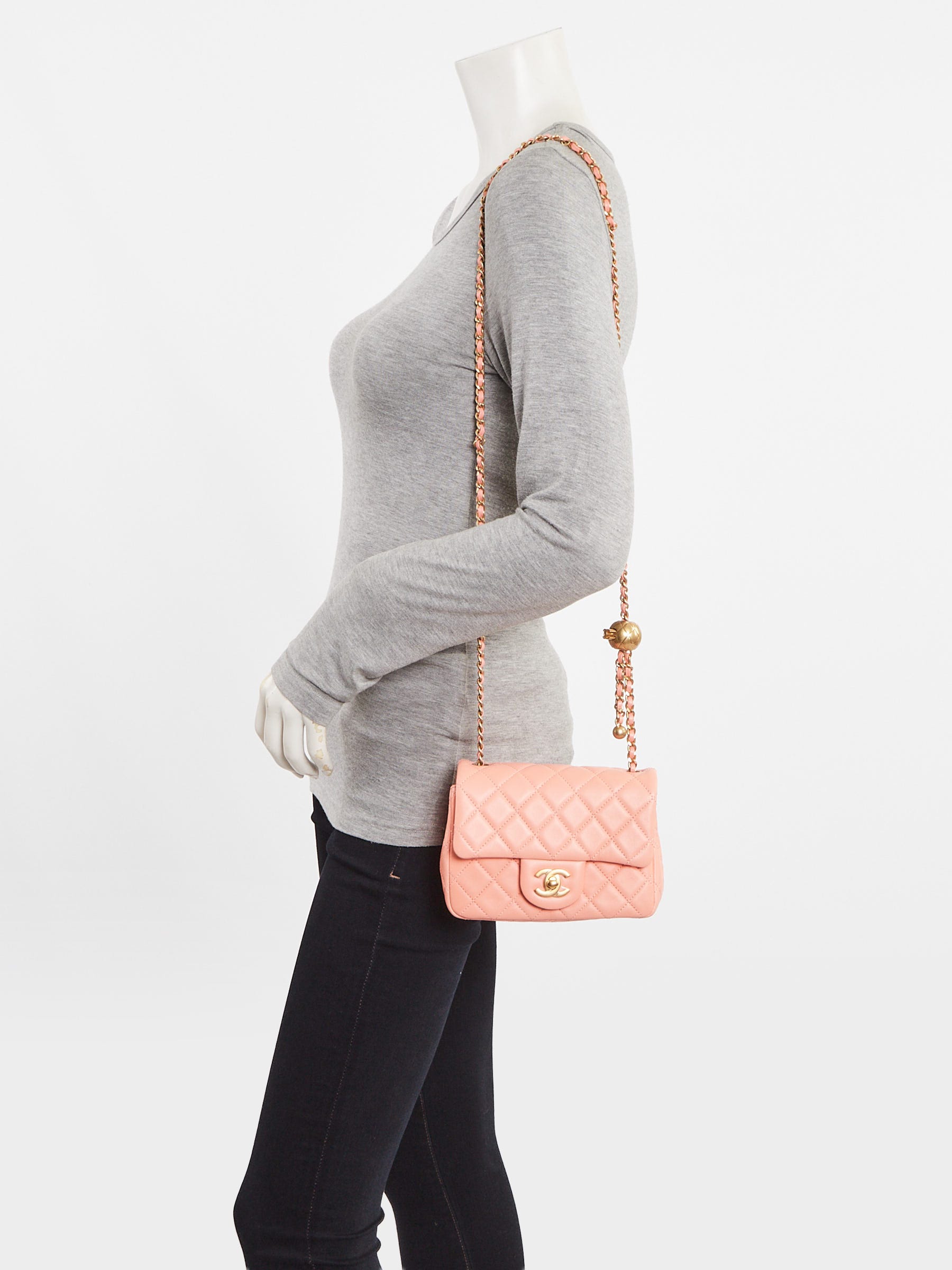 Chanel Pink Quilted Lambskin Leather Pearl Crush Square Mini Flap Bag