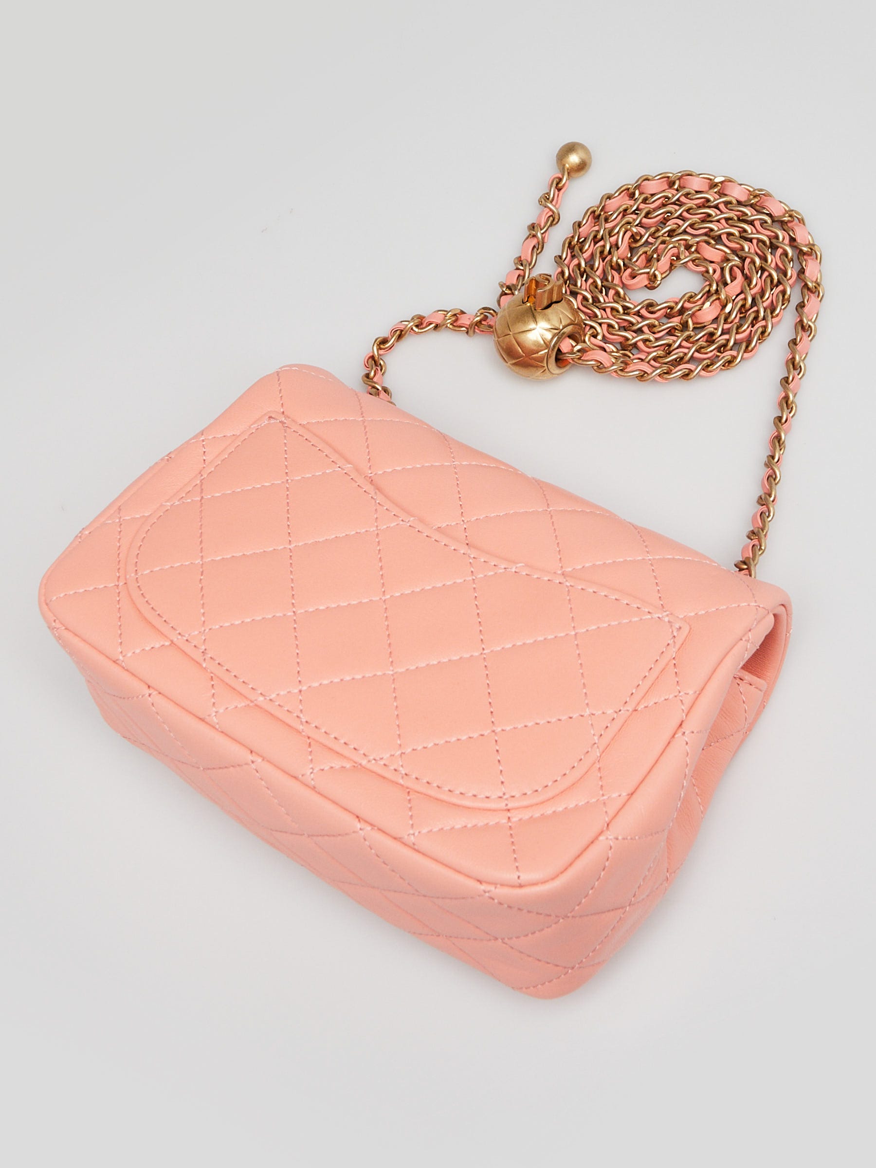 Chanel Pink Quilted Lambskin Leather Pearl Crush Square Mini Flap