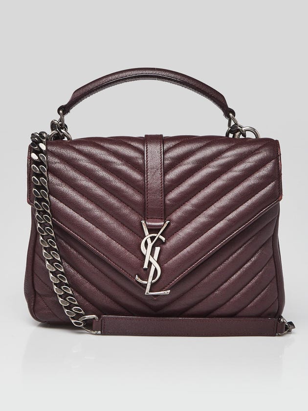 Yves Saint Laurent Burgundy Quilted Leather Monogram Medium College Bag