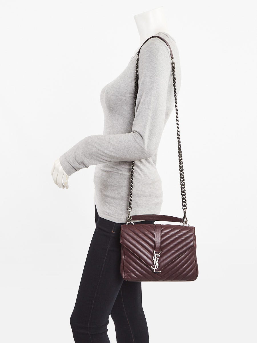 Yves Saint Laurent Burgundy Quilted Leather Monogram Medium College Bag