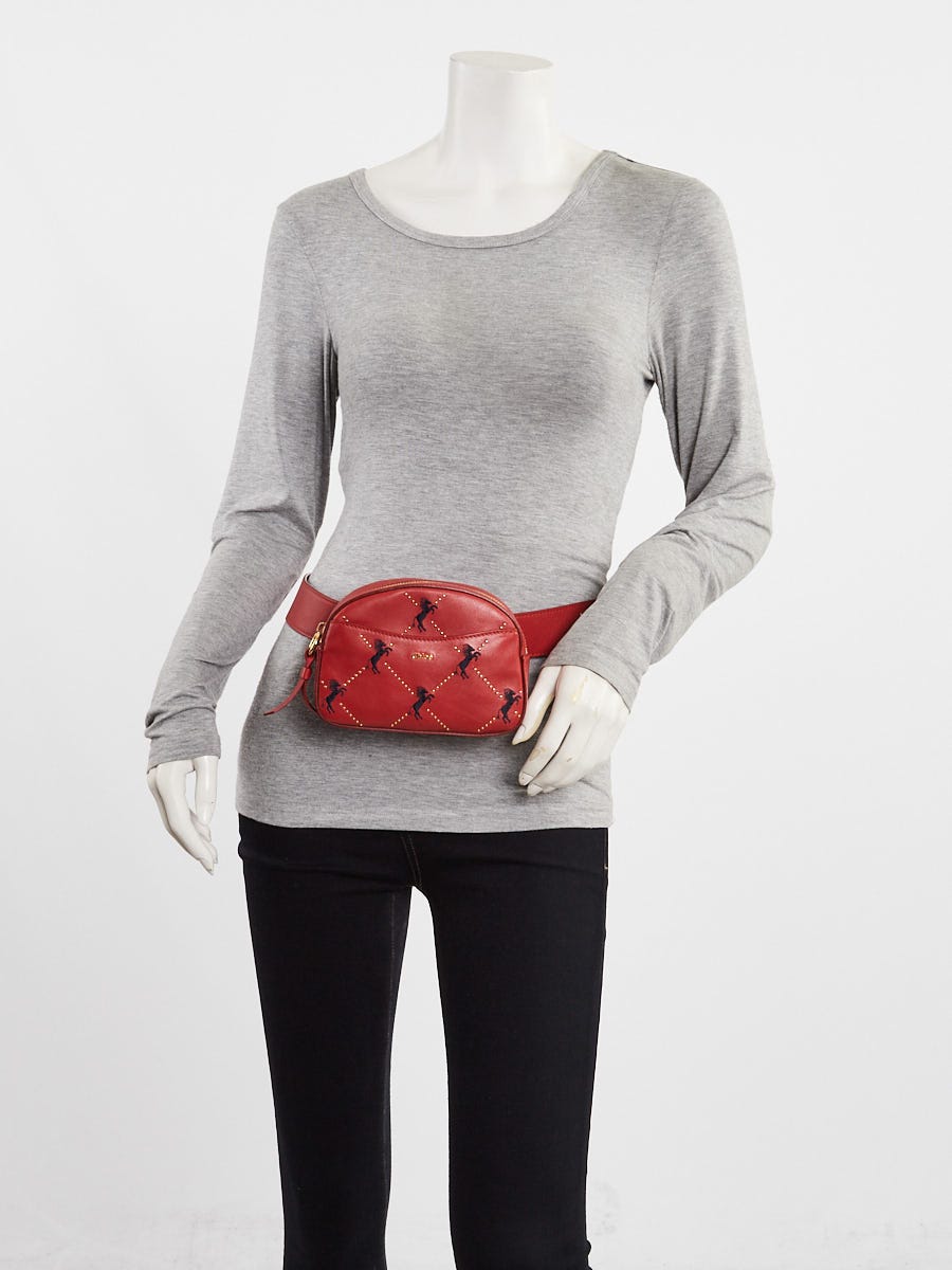 Chloe Red Leather Embroidered Horse Belt Bag