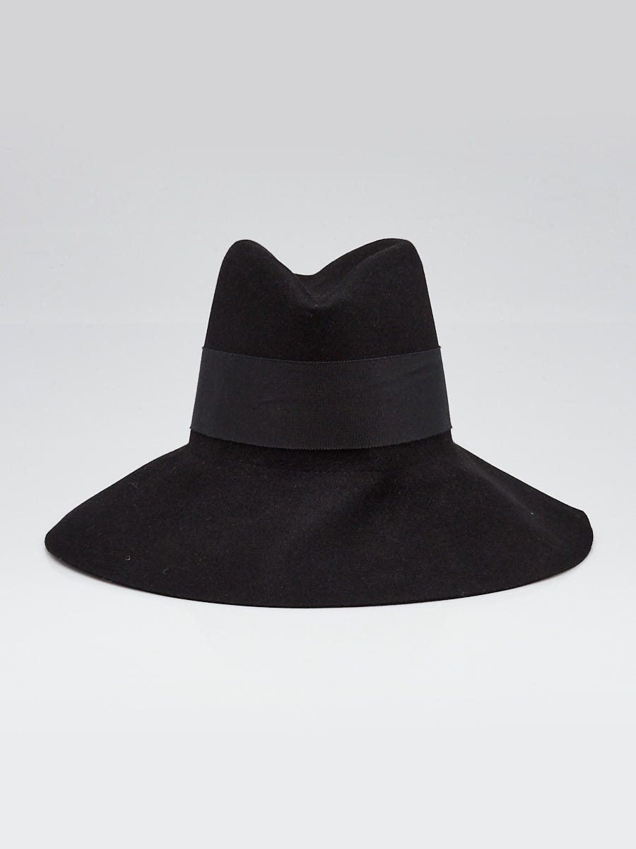 Yves Saint Laurent Black Felted Rabbit Fedora Hat Size S