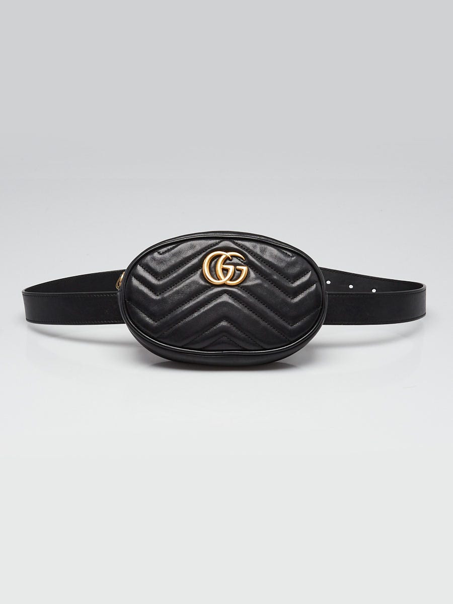 Gucci Black Quilted Leather GG Marmont Waist Belt Bag Size 95