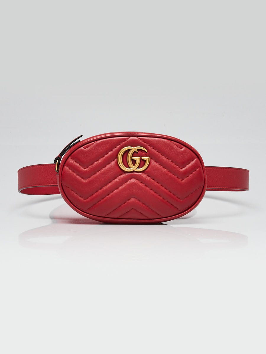 Gucci Red Quilted Leather GG Marmont Waist Belt Bag Size 85/34