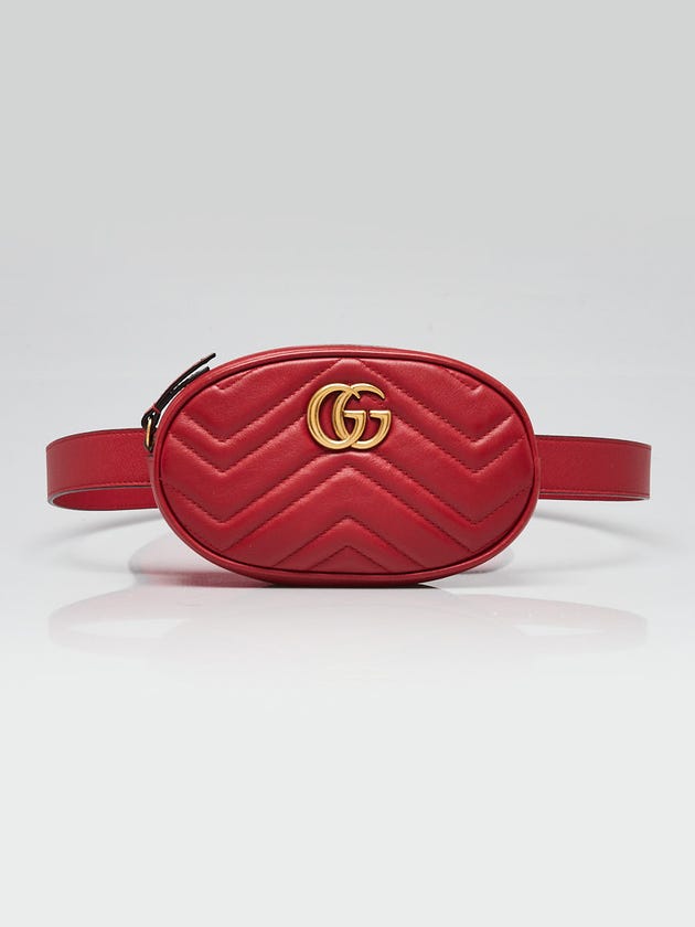 Gucci Red Quilted Leather GG Marmont Waist Belt Bag Size 85/34