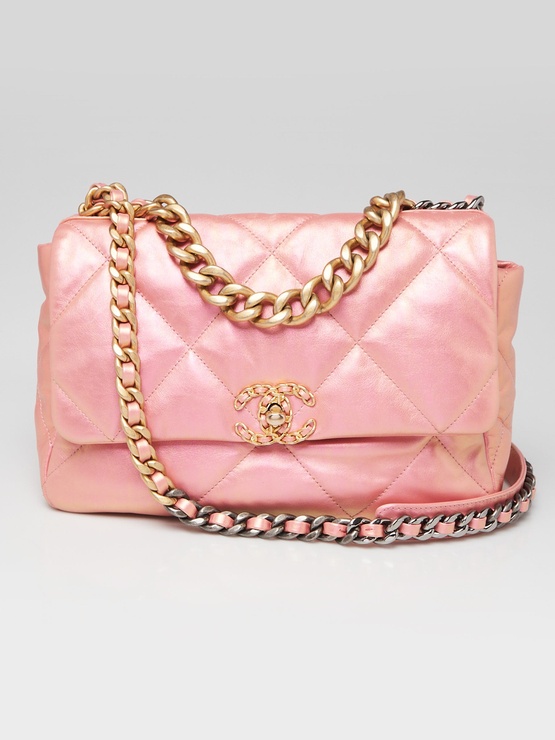 Chanel Pink Iridescent Calfskin Leather Large Chanel 19 Bag