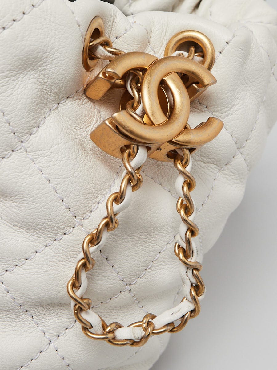 Chanel White Quilted Leather Mini About Pearls Drawstring Bucket