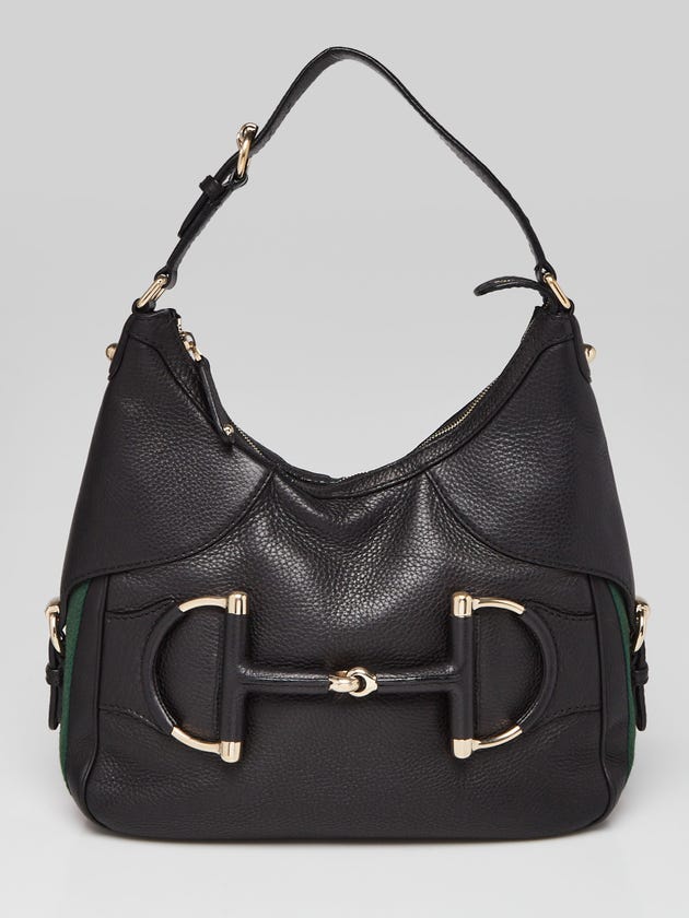 Gucci Black Leather Vintage Web Horsebit Heritage Hobo Bag
