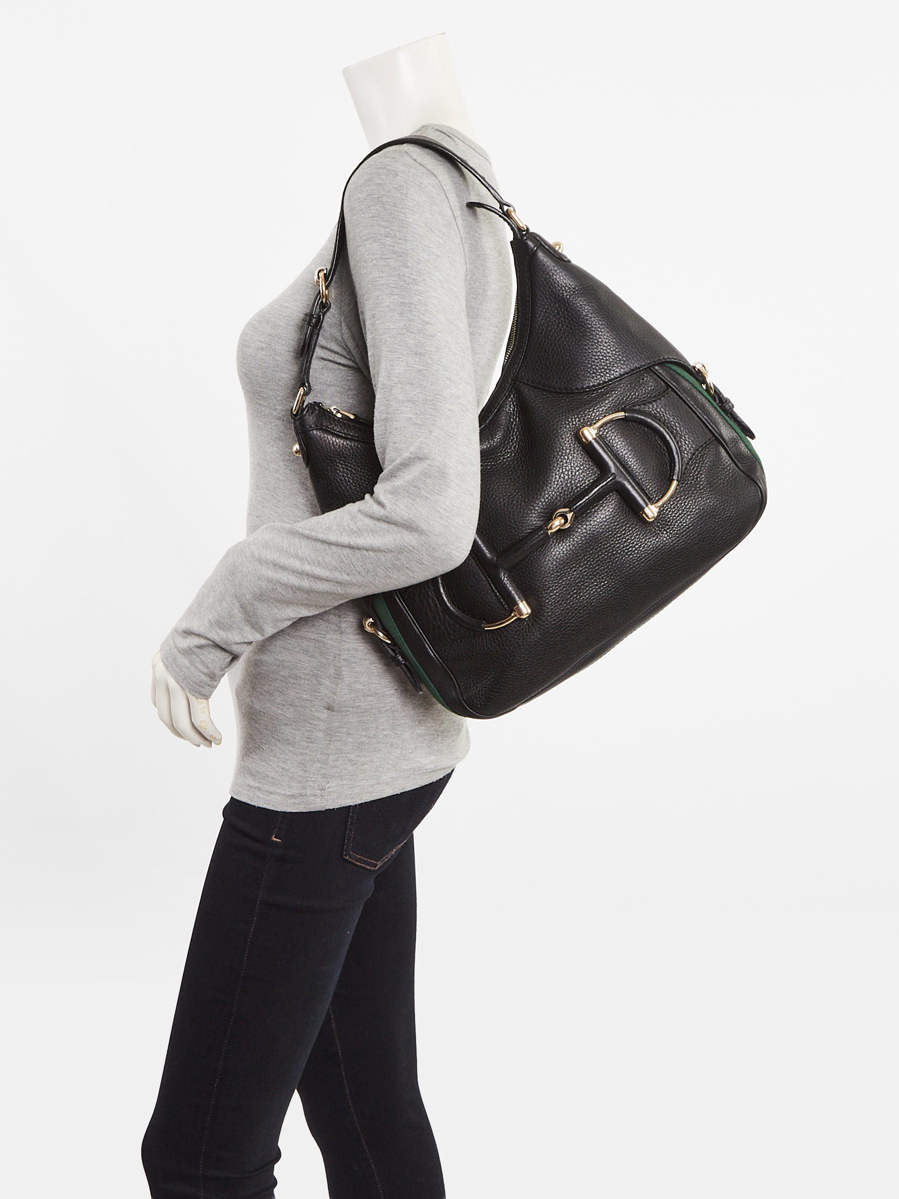 Gucci Black Leather Vintage Web Horsebit Heritage Hobo Bag