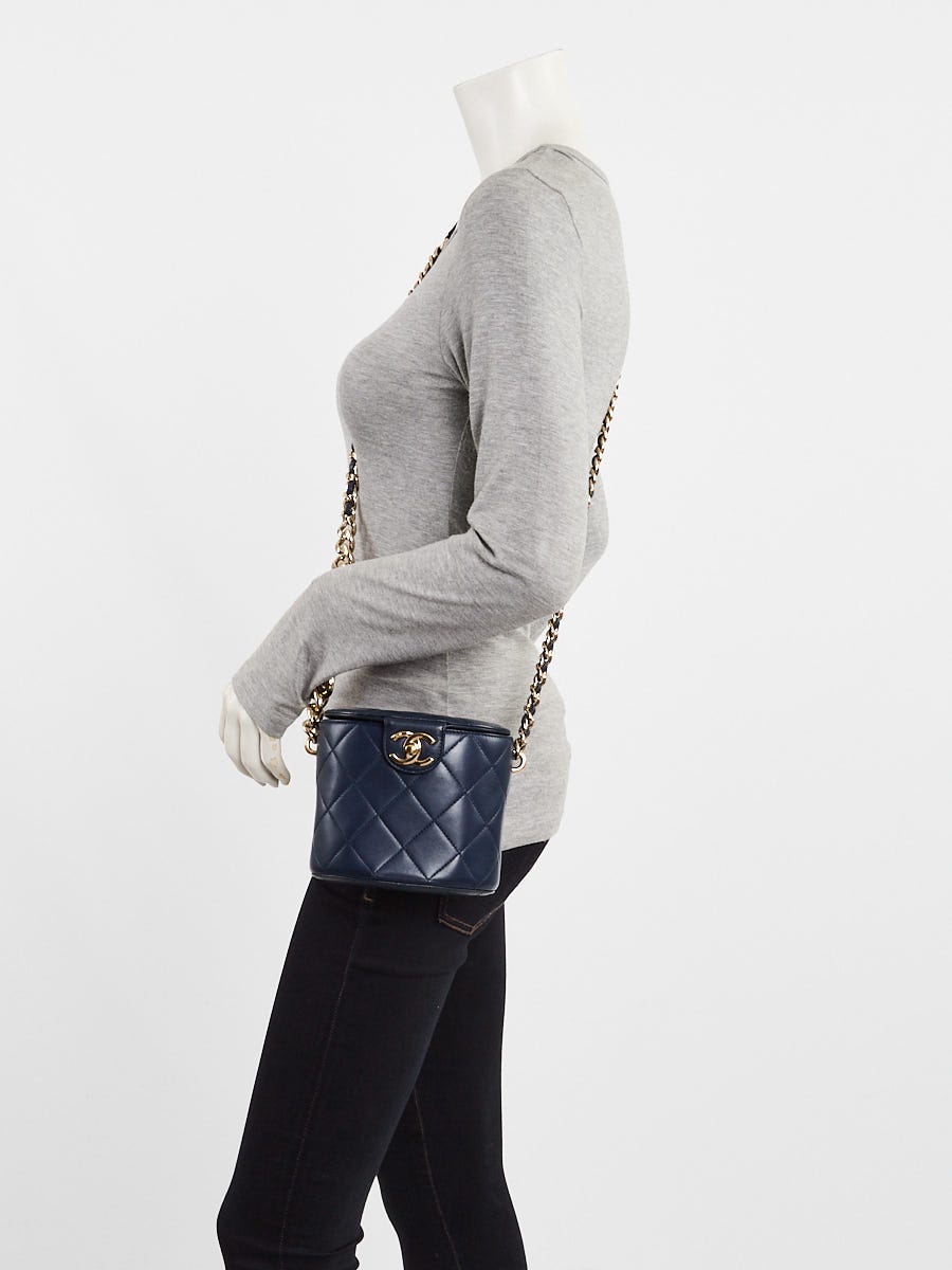 Chanel Blue Quilted Lambskin Leather Mini Vanity Case Bag