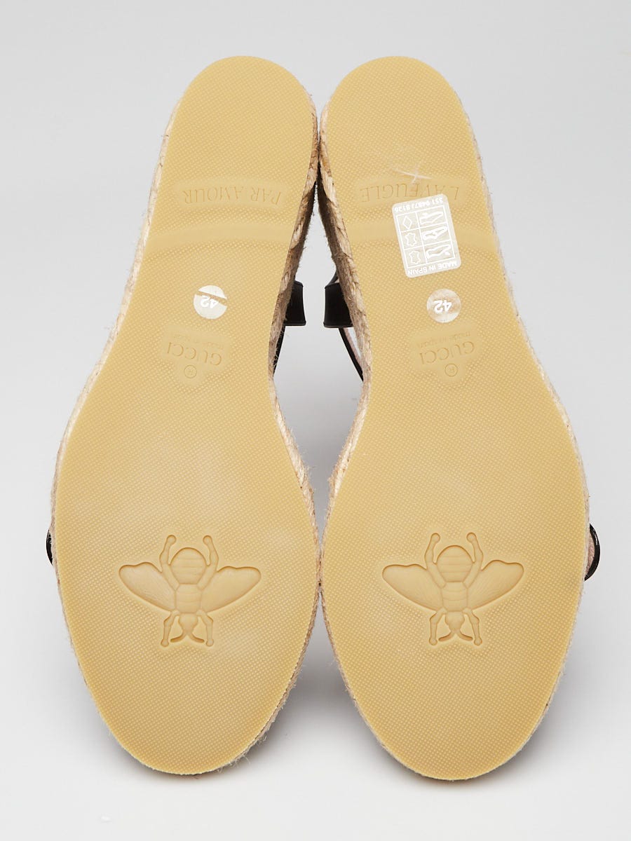 Gucci Black Leather Espadrille Wedge Sandals Size 11.5/42