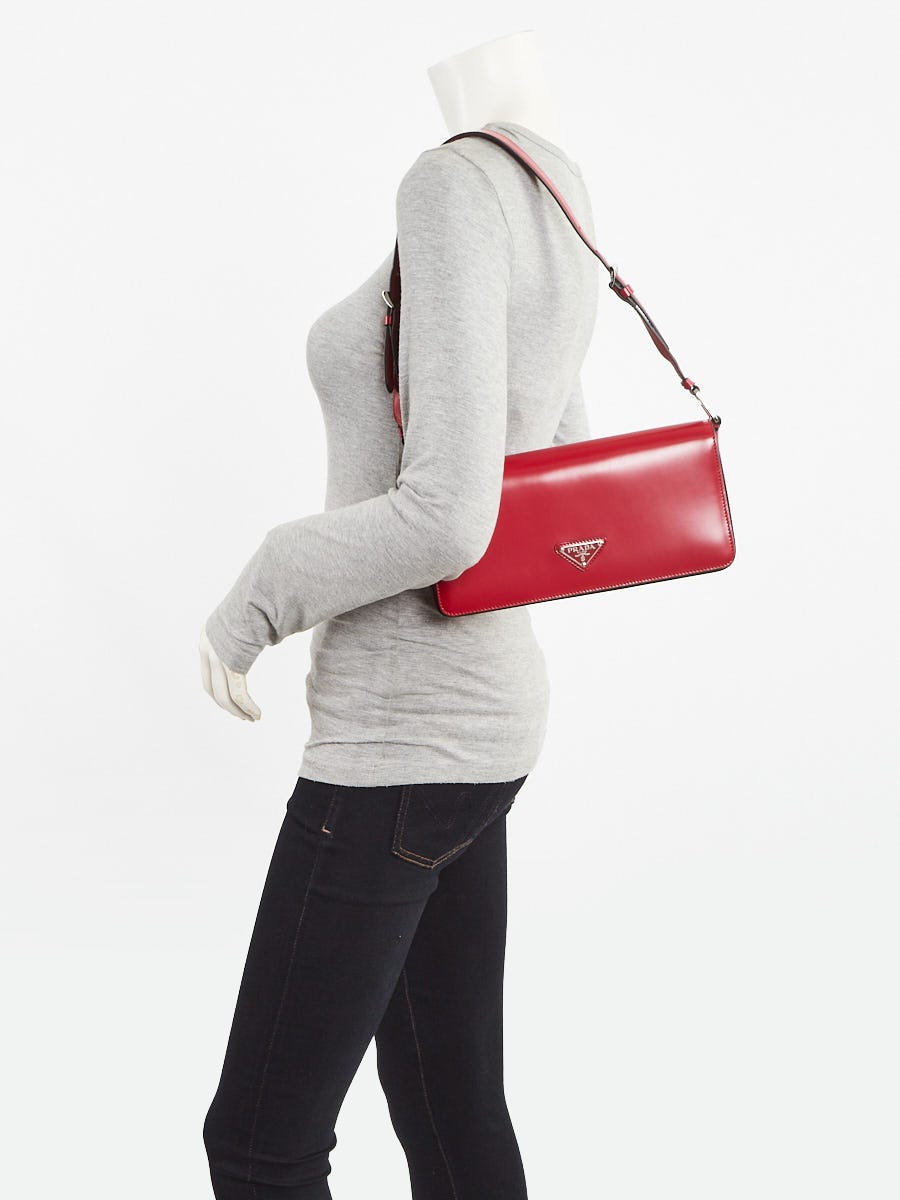 Prada Scarlatto Spazzolato Leather Shoulder Bag 1BD308