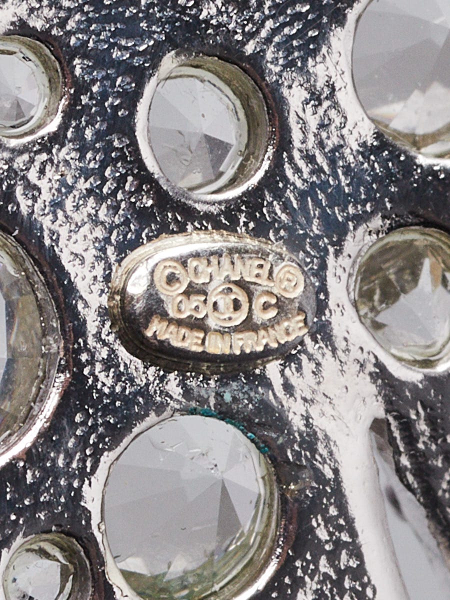 Chanel Silvertone Metal and Crystal Maltese Cross Brooch