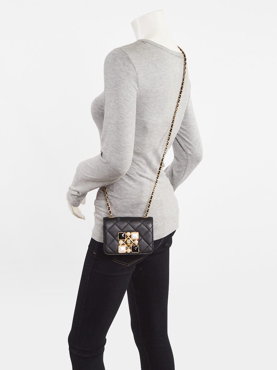 Chanel Black Quilted Leather Onyx Pearl Mini Flap Bag
