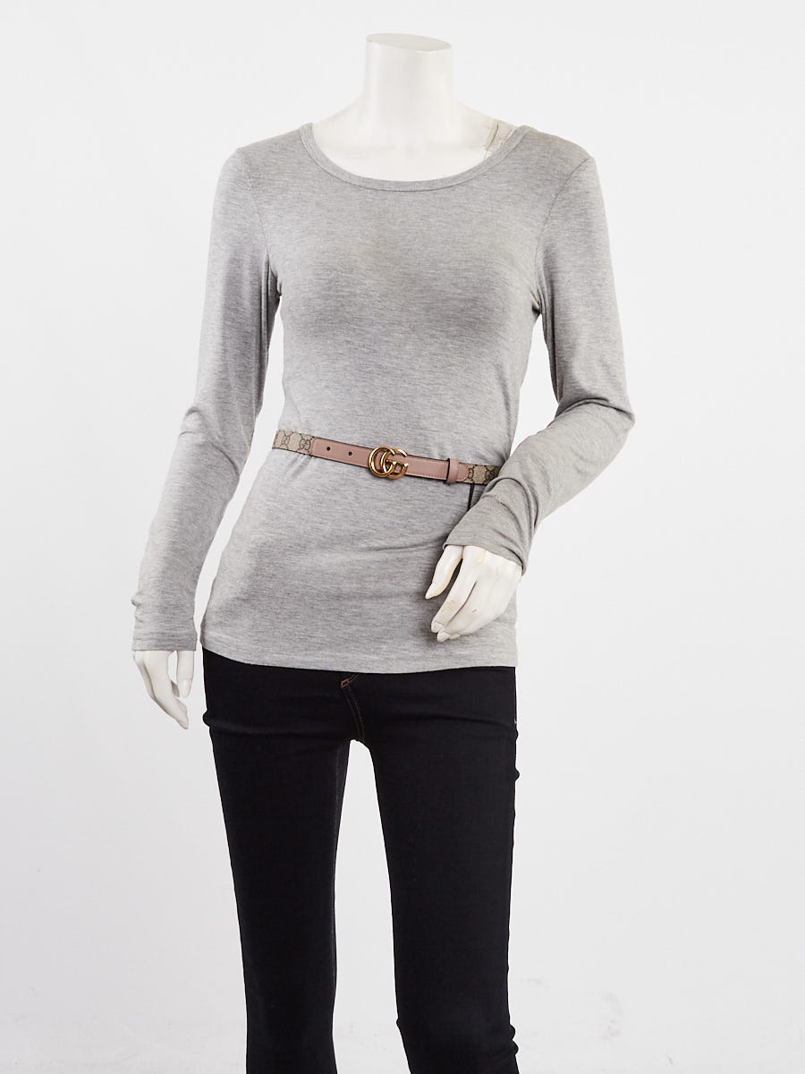 Gucci Beige/Ebony Supreme Coated Canvas Double G Thin Belt Size 65/26