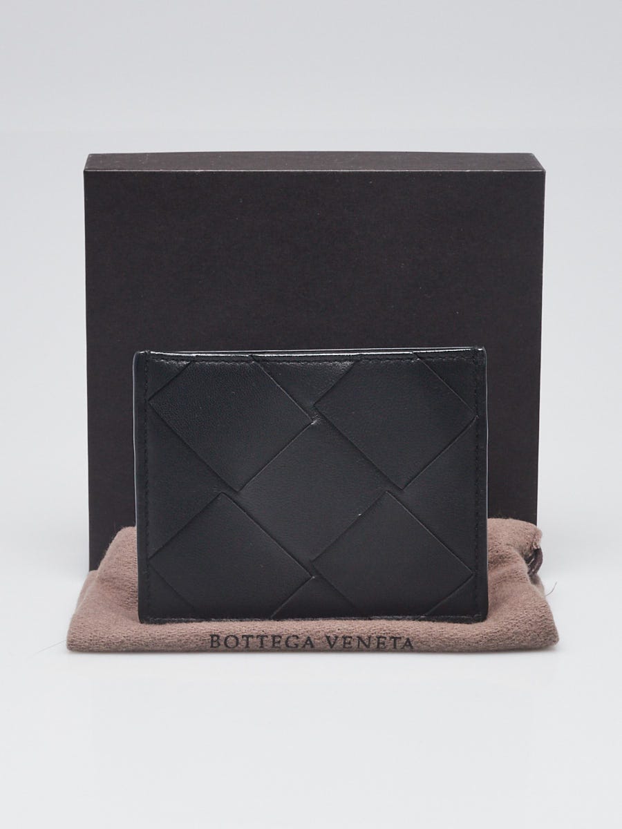 Bottega Veneta Black Intrecciato Woven Leather Card Holder Wallet