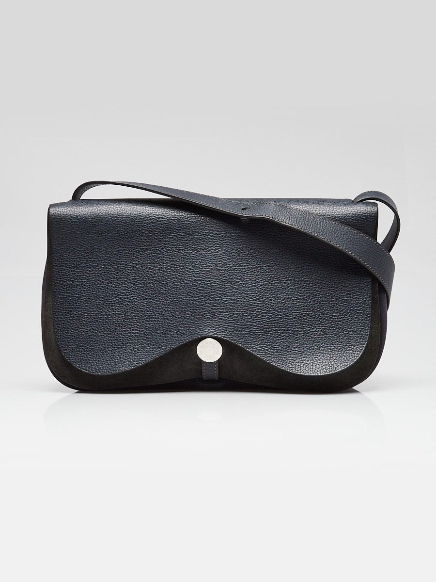Hermes Blue France Vache Ligee Leather and Toile Sac Colorado MM