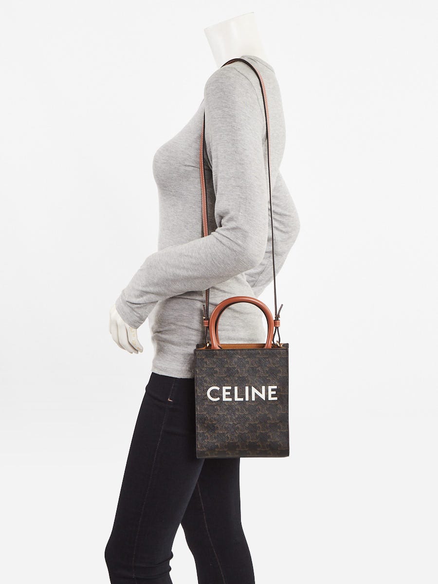 Celine Black/Brown Triomphe Coated Canvas/Leather Mini Vertical Tote Bag