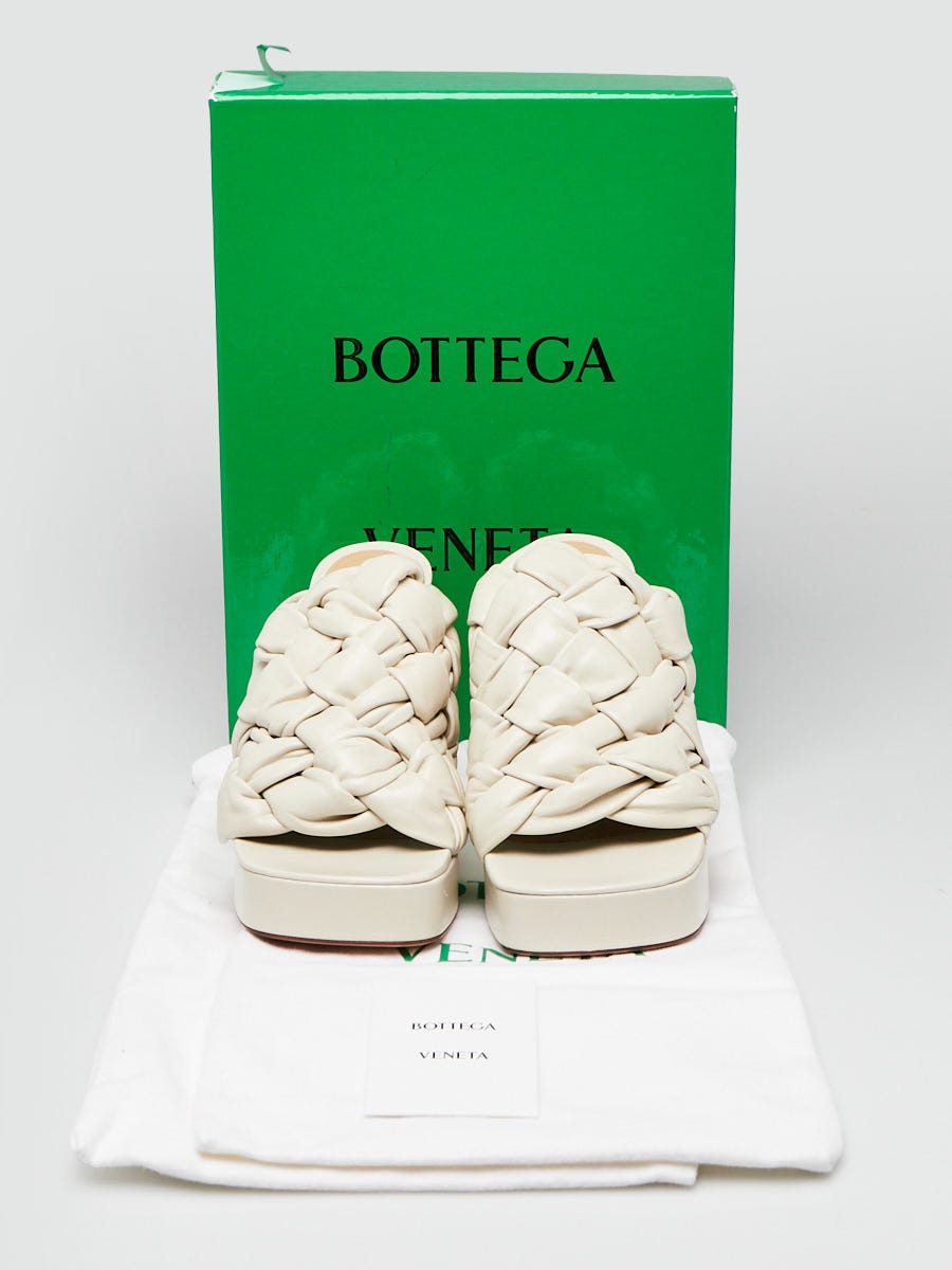Bottega Veneta Off White Woven Lambskin Leather BV Board Sandals