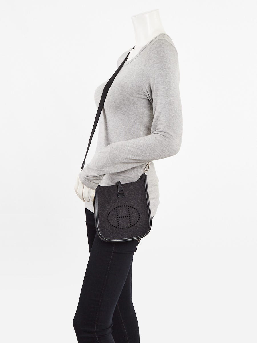 Hermes 16cm Black Wool/Black Swift Leather Palladium Plated Evelyne TPM Bag