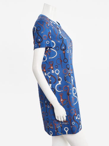 hermes t shirt dress Hermes Blue Bridle Print Cotton T-Shirt Dress Size 6/40
