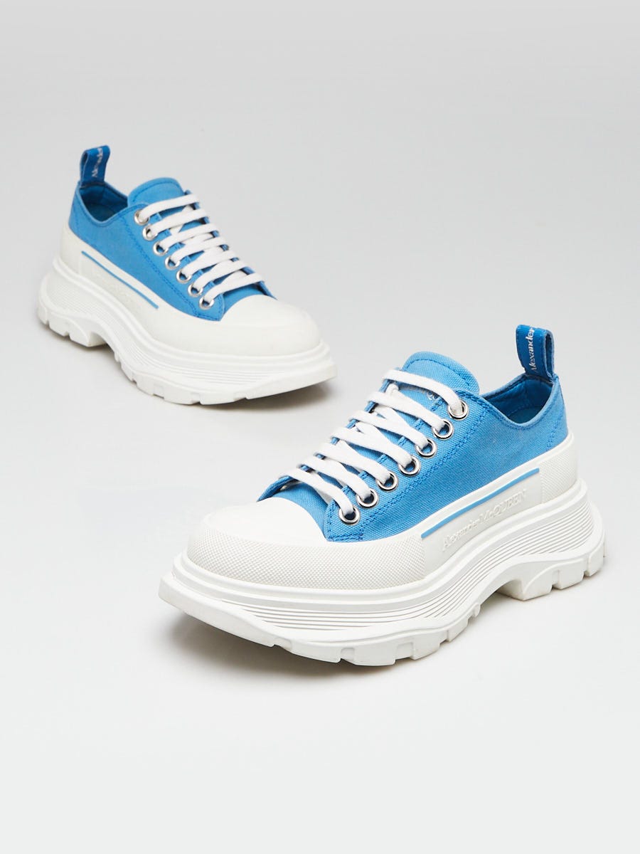 Alexander McQueen Blue/White Canvas Tread Slick Sneakers Size 4.5/35
