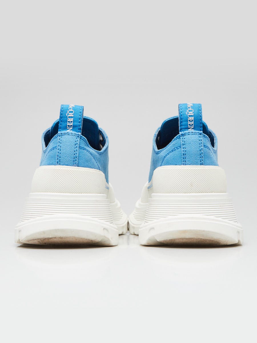 Alexander McQueen Blue/White Canvas Tread Slick Sneakers Size 4.5