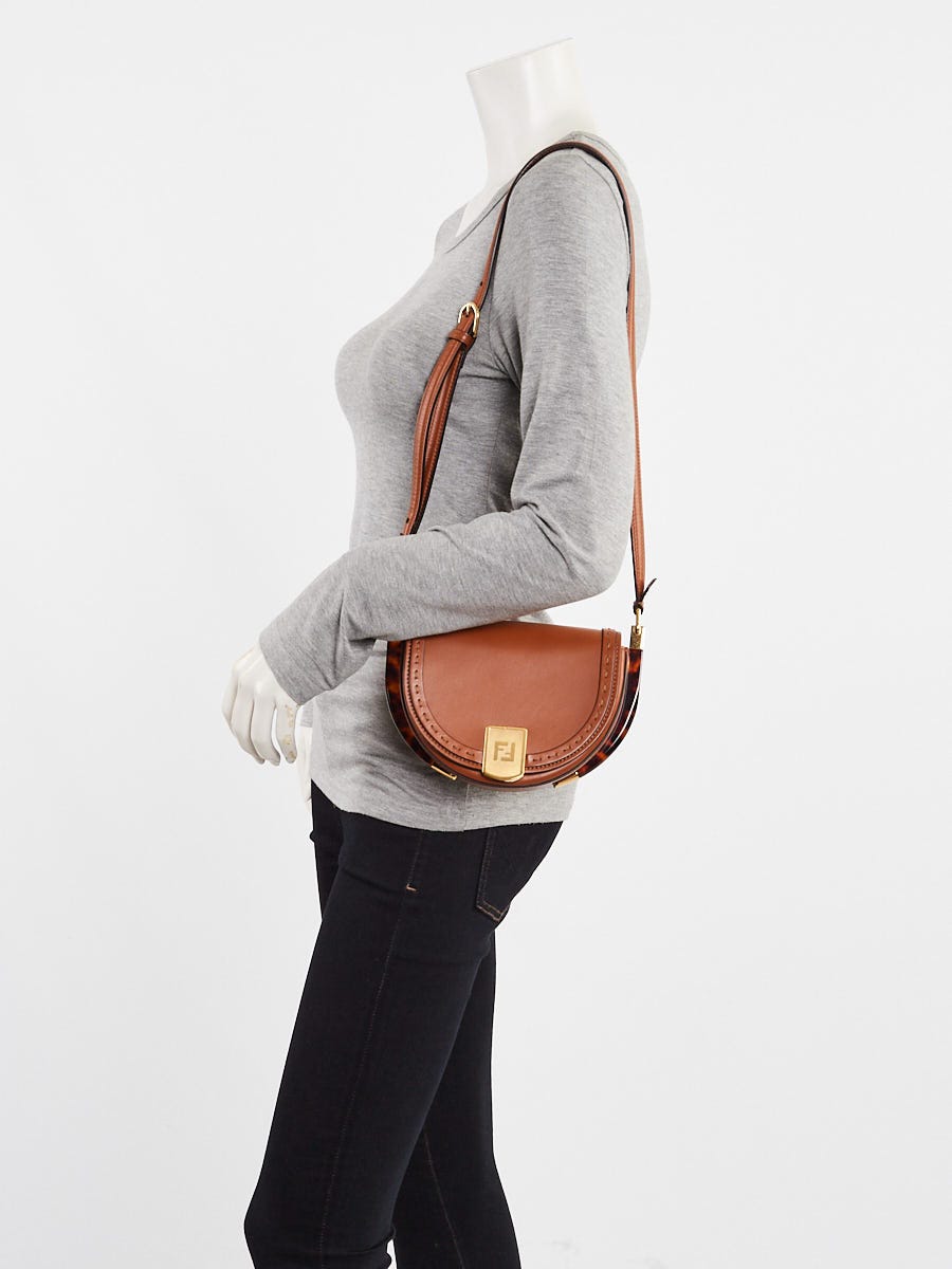 Fendi Brown Smooth Leather Moonlight Crossbody Saddle Bag 8BT346