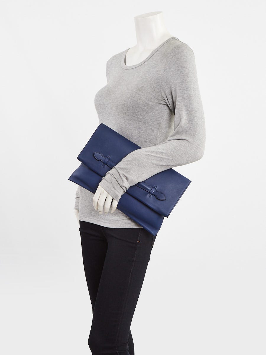 Hermes Bleu Saphir Swift Leather Pliplat Clutch Bag