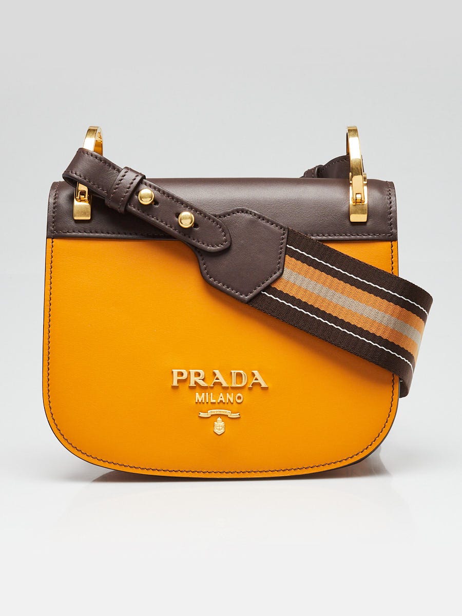 Prada Ocra/Cocco Leather City Calf Leather Cahier Saddle Bag