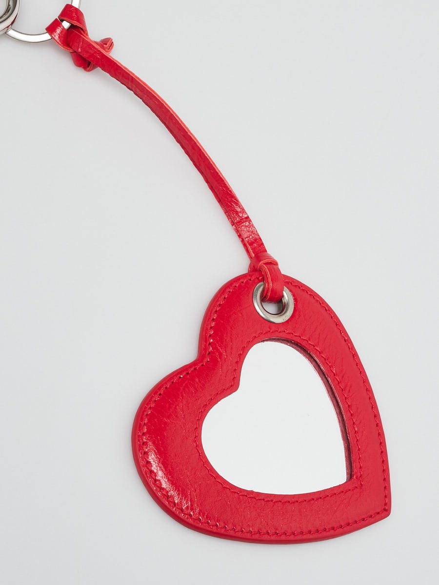 Balenciaga Red Leather Paloma Heart Key Ring and Bag Charm