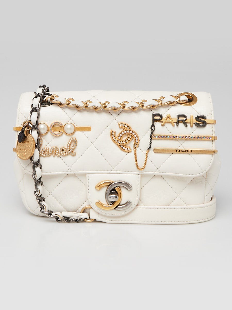 Chanel White Quilted Lambskin Leather Coco Clips Rectangular Mini