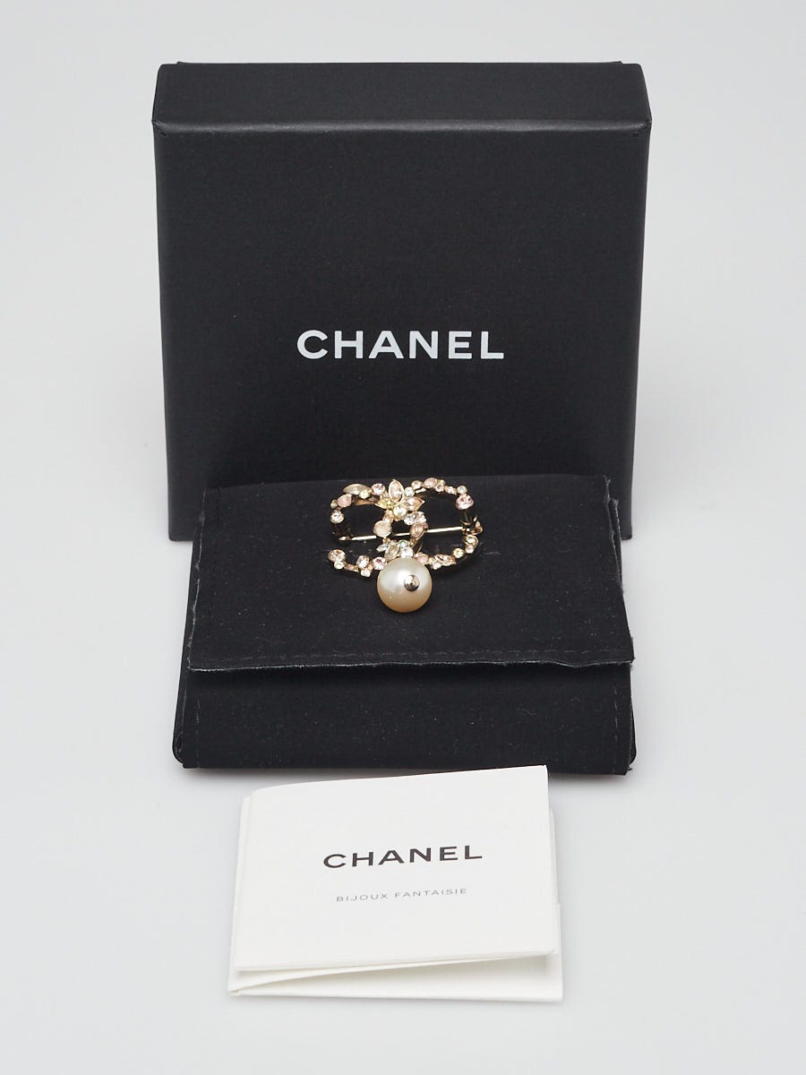 Chanel Multicolor Crystal CC Pearl Drop Small CC Brooch