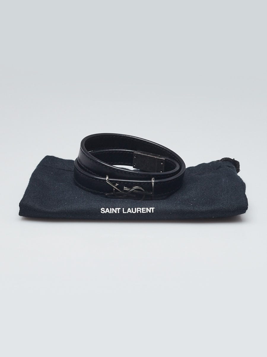 Yves Saint Laurent Black Leather Double Wrap Opyum Bracelet
