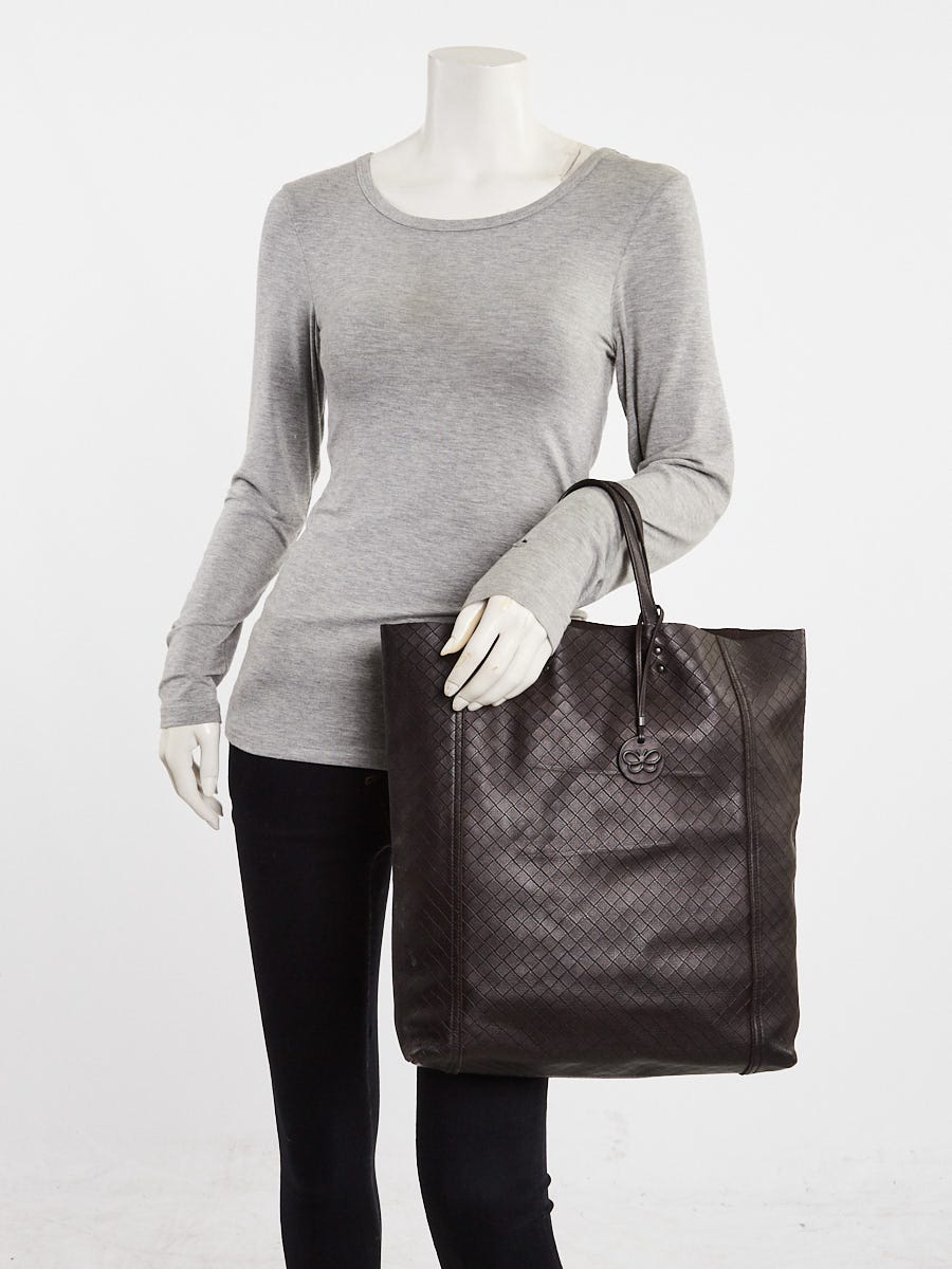 Bottega Veneta Ebano Intrecciomirage Leather Butterfly Vertical Tote Bag