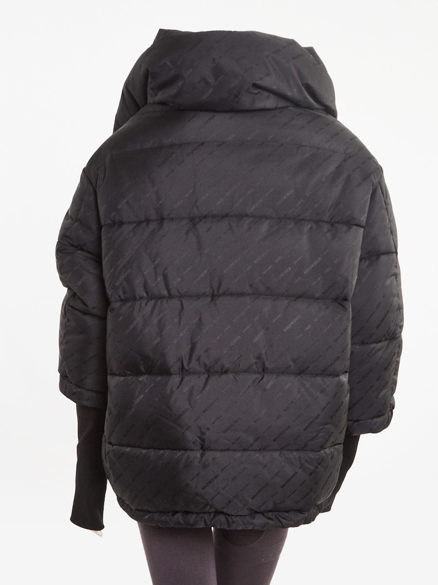 Balenciaga Black Polyester All Over Logo Swing Puffer Jacket Size 2/34