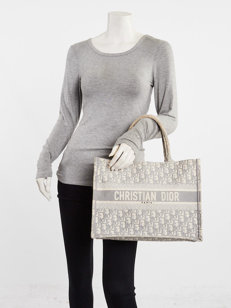 Christian Dior Light Grey/White Oblique Canvas Medium Book Tote Bag