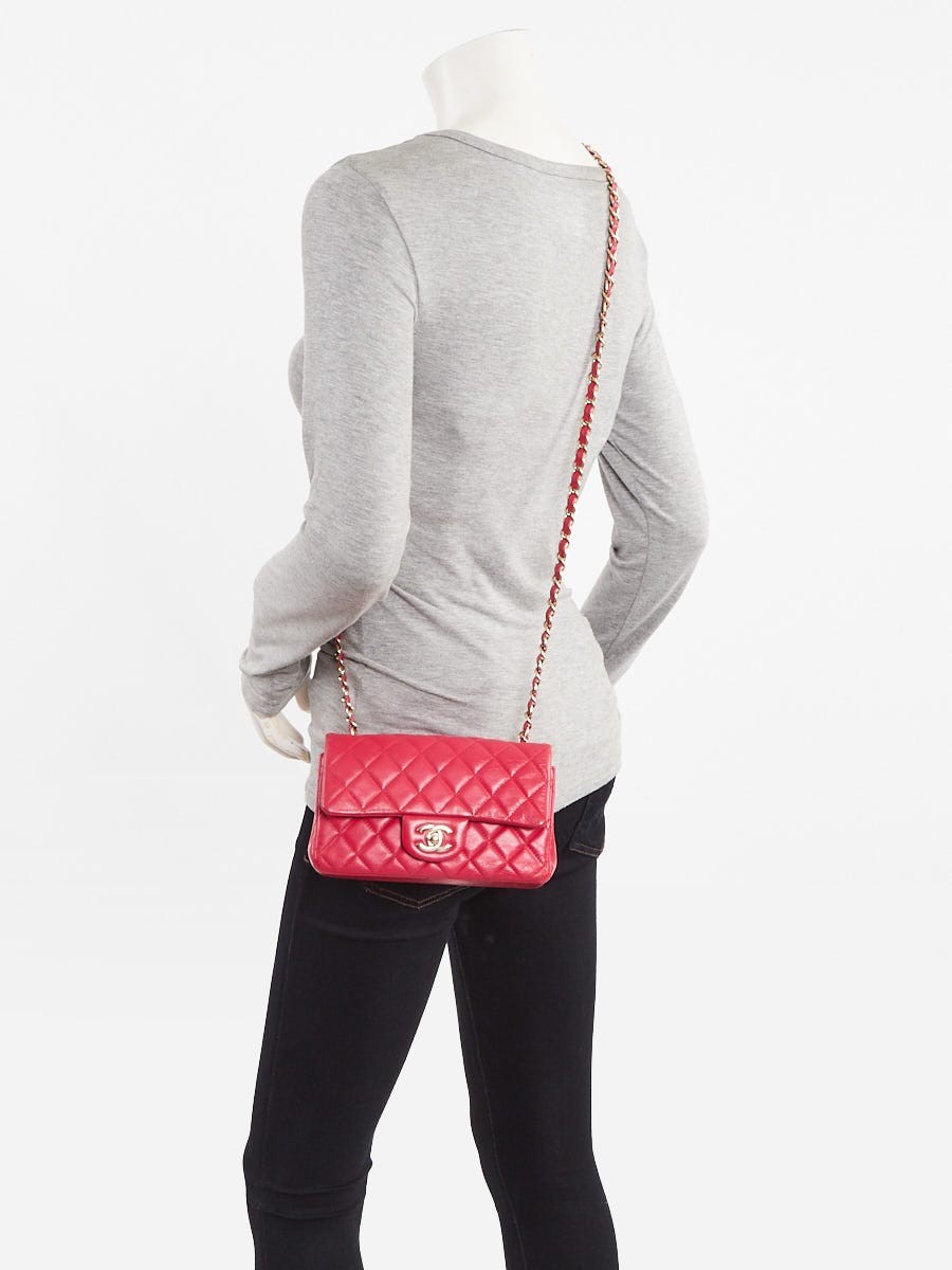 Chanel Dark Pink Quilted Lambskin Leather Classic New Mini Rectangular Bag