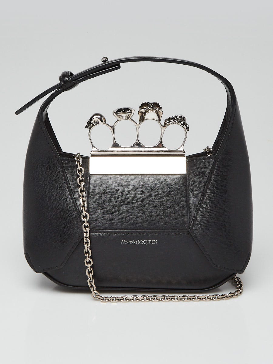 Alexander McQueen Black Leather The Jeweled Chain Mini Hobo Bag