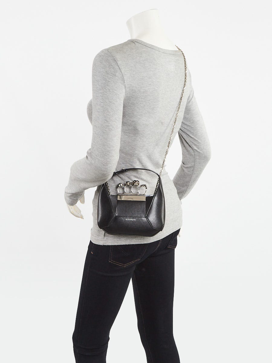 Alexander McQueen Black Leather The Jeweled Chain Mini Hobo Bag