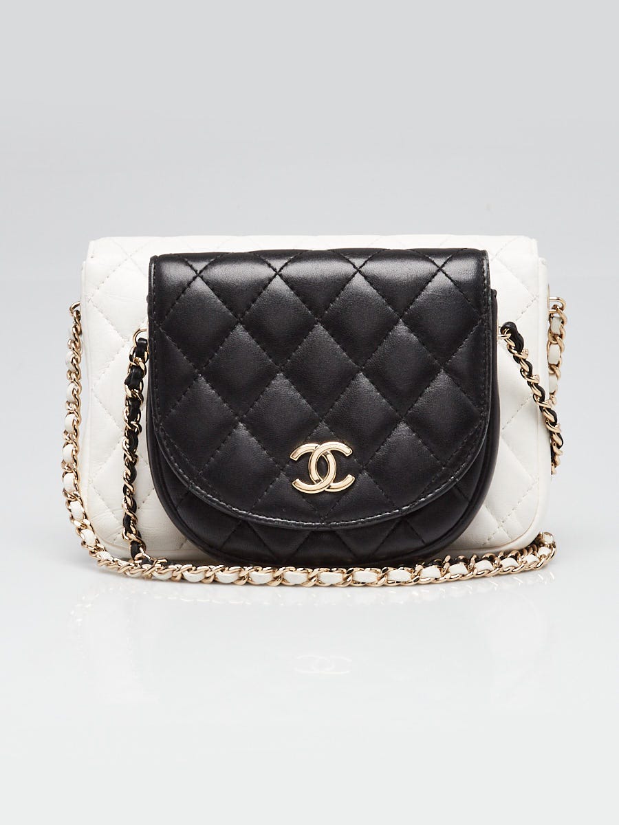 Chanel White/Black Quilted Lambskin Leather Double Side Pack