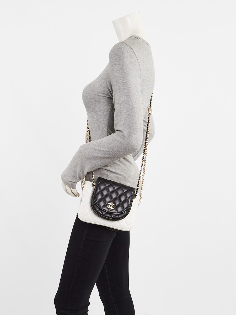 Chanel White/Black Quilted Lambskin Leather Double Side Pack Crossbody Bag