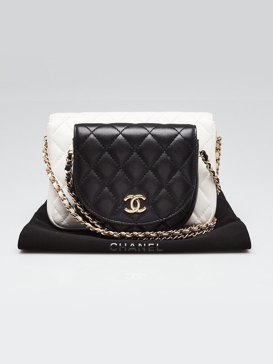 Chanel White/Black Quilted Lambskin Leather Double Side Pack
