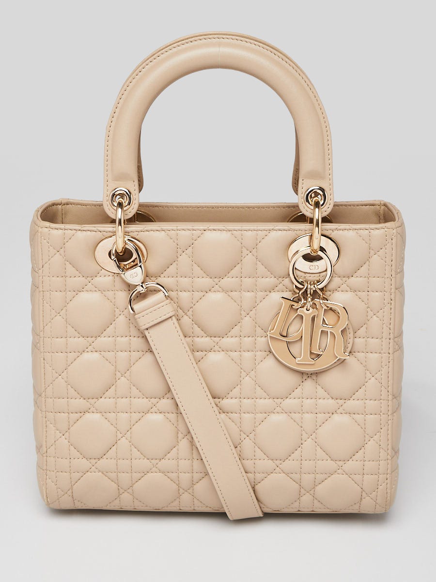 Christian Dior Beige Cannage Quilted Lambskin Leather Medium Lady