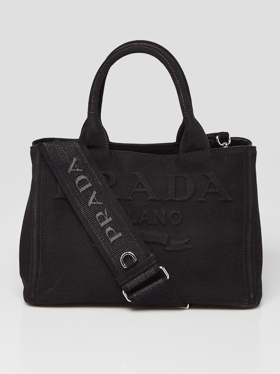 Prada Black Canapa Canvas Small Tote Bag 1BG439 | Yoogi's Closet