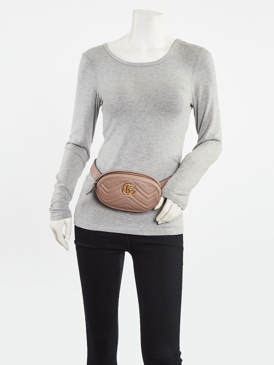 Gucci Beige Quilted Leather GG Marmont Waist Belt Bag Size 75/30