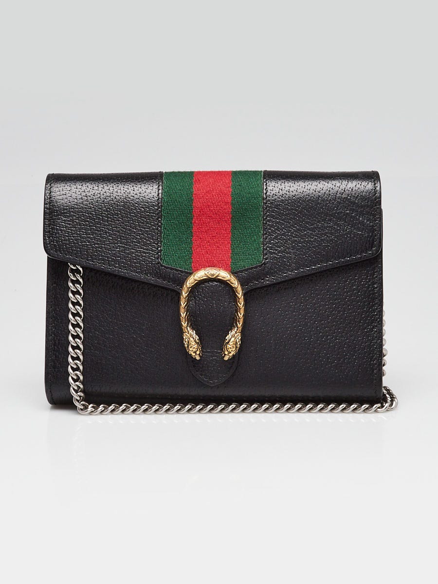 Gucci Black Pebbled Leather Dionysus Vintage Web Mini Wallet on