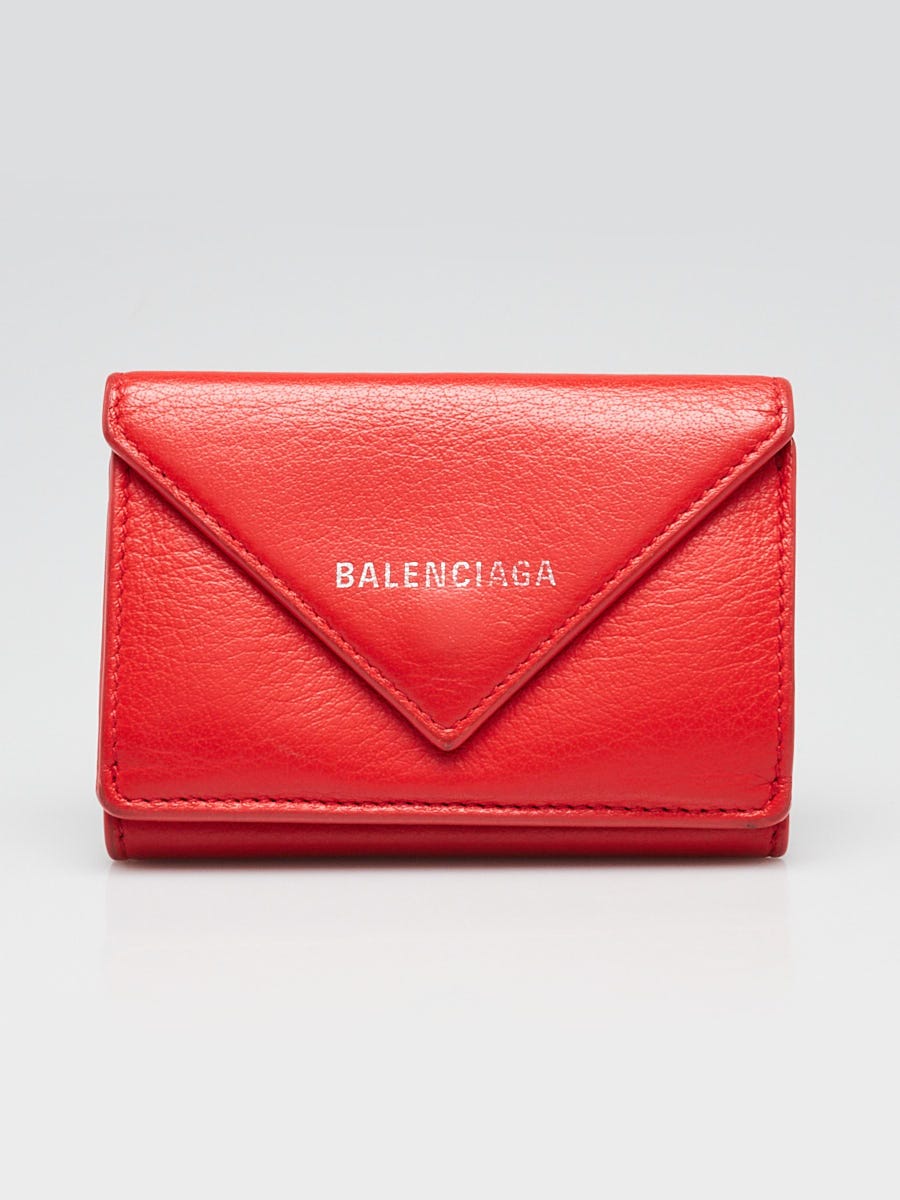 Balenciaga Bright Red Leather Papier Mini Wallet